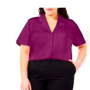 NWT SZ 1X Halogen Solid Satin Camp Shirt (Plus)